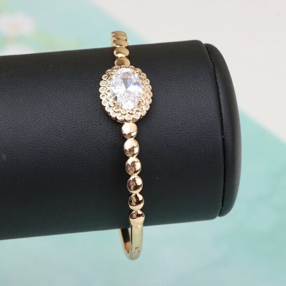 Rose Gold Bangle with Oval Center Stone and Beaded Design, XPBL0453 - Picture 6 of 11